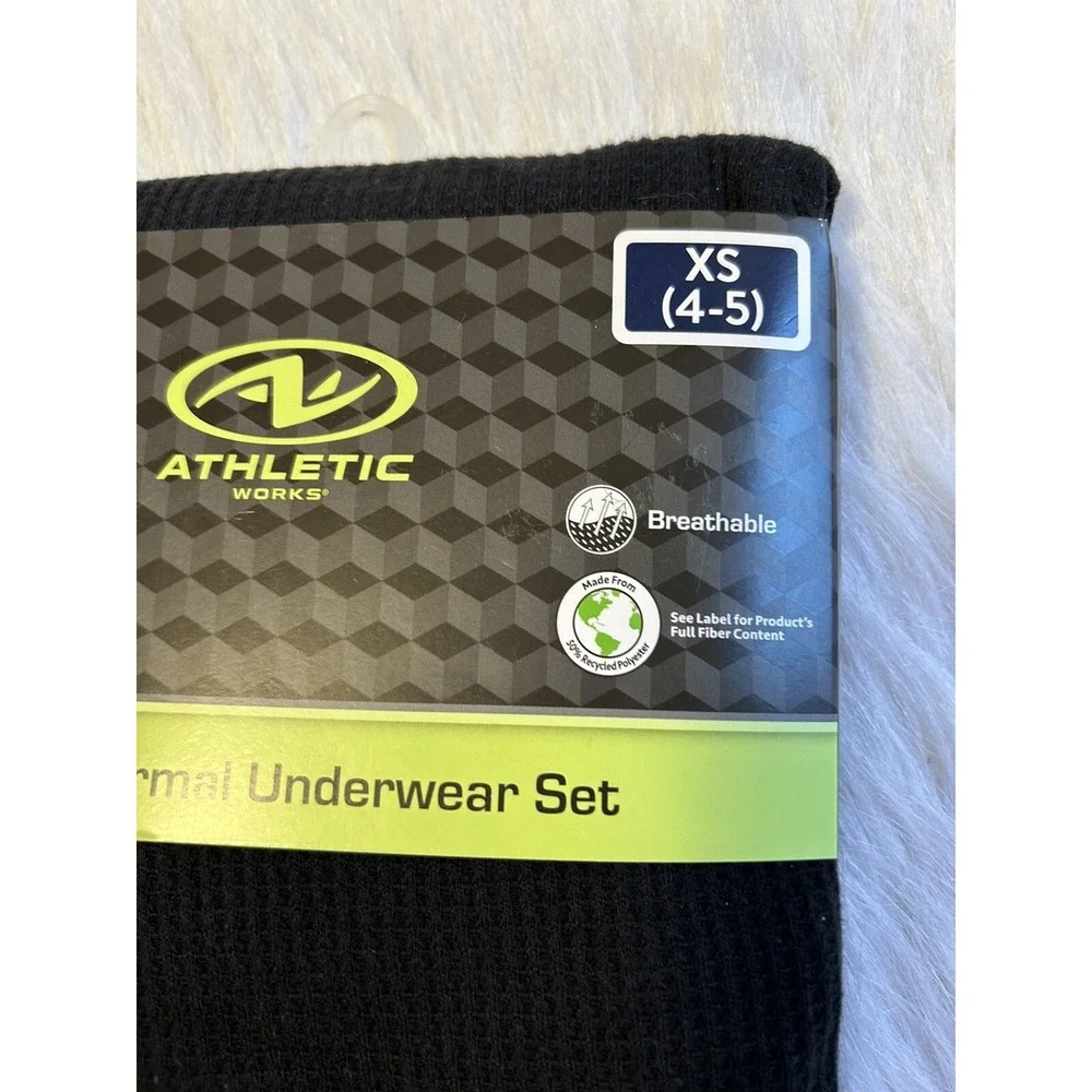 Athletic Works Thermal Underwear Set Boys‎ Size XS (4-5) Black Waffle Pajamas